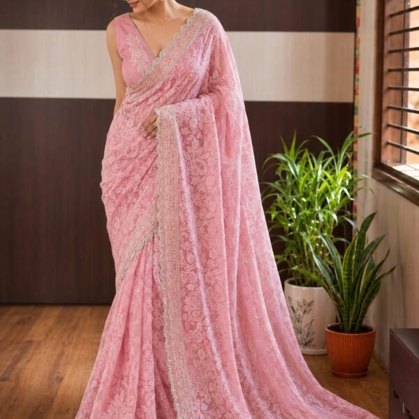 Chikankari with a sequence shine on Pure georgette