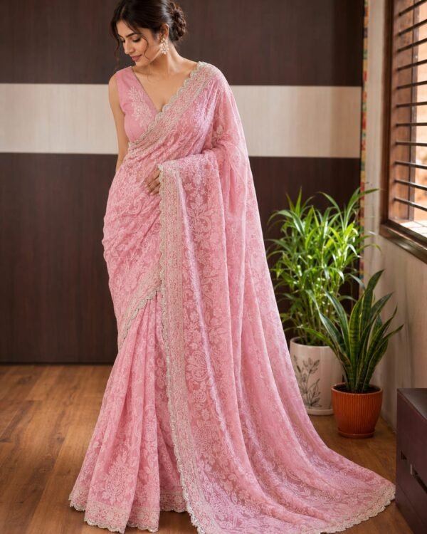 Chikankari with a sequence shine on Pure georgette