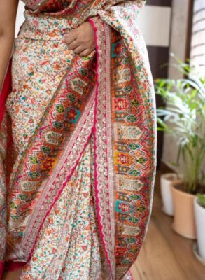 Embossed Kashmiri kani brocade silk saree