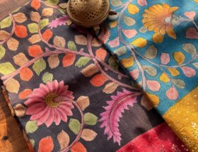 Kalamkari Print Pure Tussar Silk Saree Silk Mark Certified Sarees | Eflina Silk Mark Certified Sarees