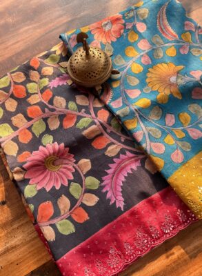 Kalamkari Print Pure Tussar Silk Saree Silk Mark Certified Sarees | Eflina