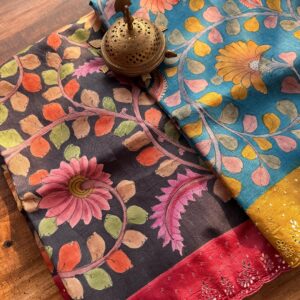 Kalamkari Print Pure Tussar Silk Saree Silk Mark Certified Sarees | Eflina Silk Mark Certified Sarees