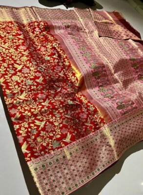 Pure kanchipattu goldish edge to edge all over Meenakari brocade