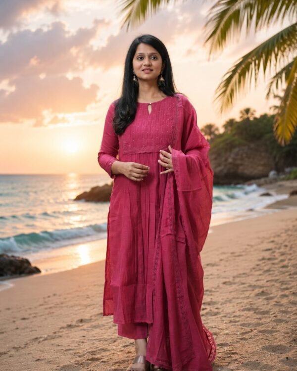 Beautiful pink pure soft cotton kota doria kurta