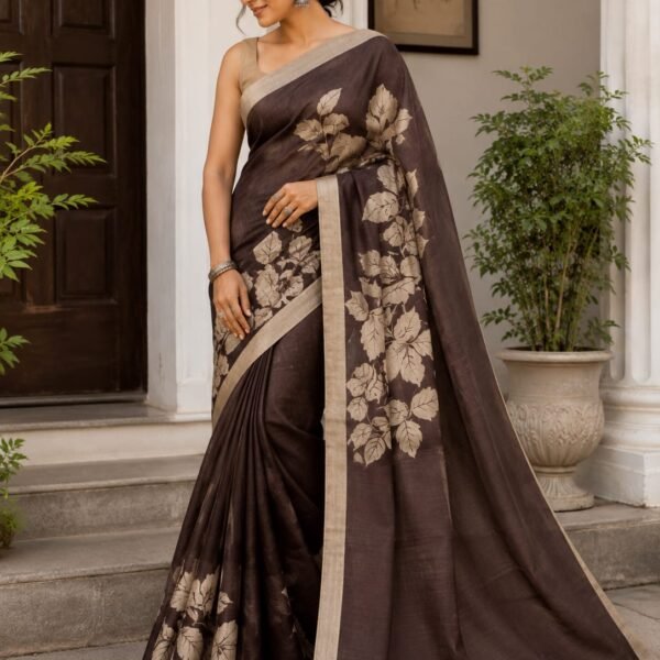 Exclusive hand-printed on pure handloom tussar saree