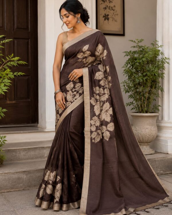 Exclusive hand-printed on pure handloom tussar saree