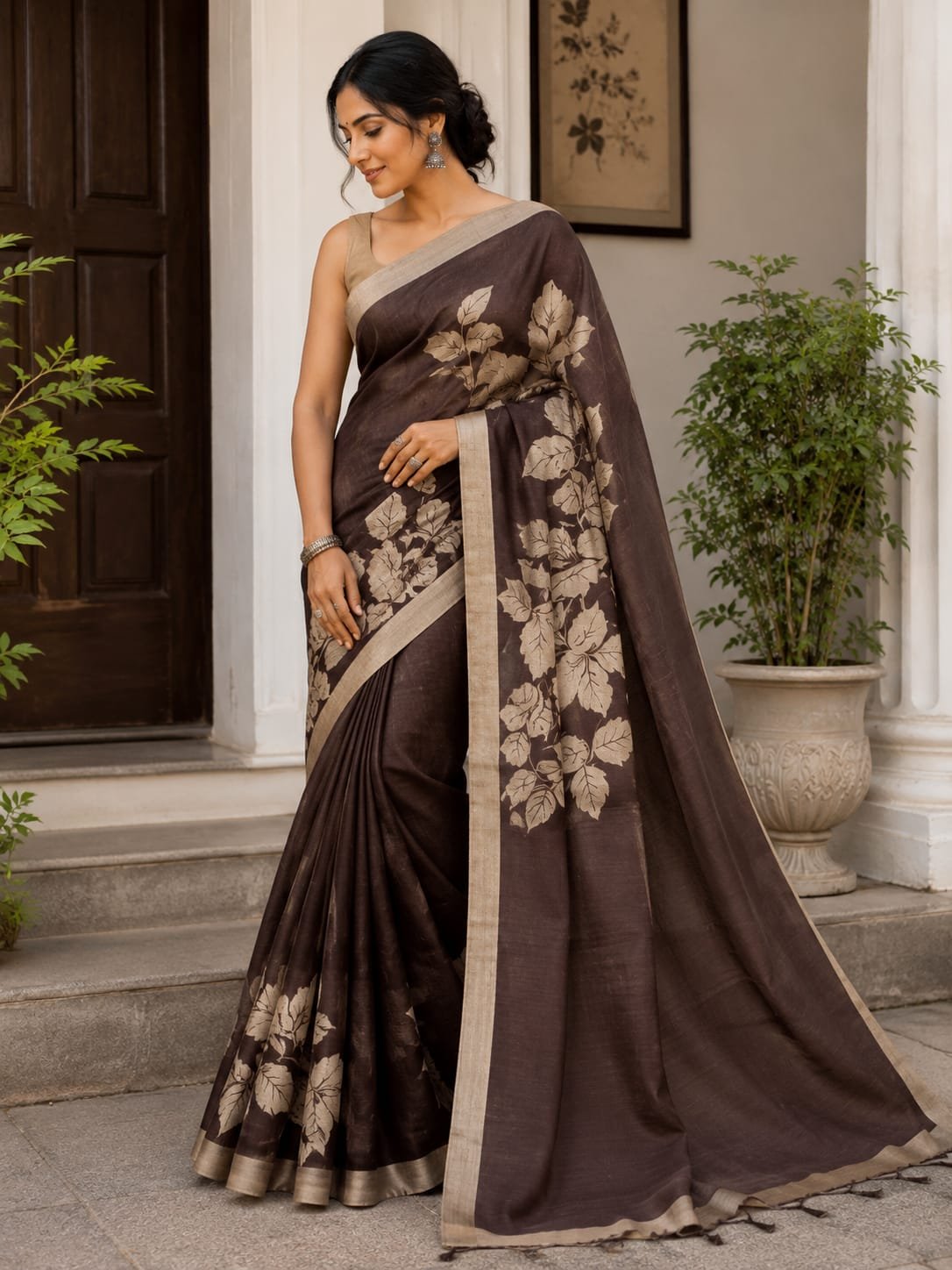 Exclusive hand-printed on pure handloom tussar saree 1 Exclusive hand-printed on pure handloom tussar saree
