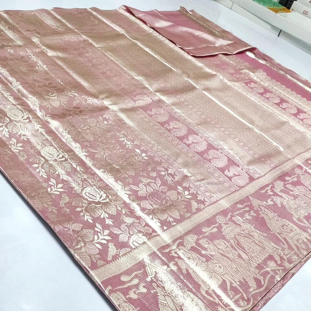 Pure Kanchipuram Tissue Pallaki Floral Brocade 1 Pure Kanchipuram Tissue Pallaki Floral Brocade