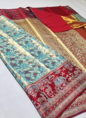 Pure kanchipattu floral meenakari 1g brocade