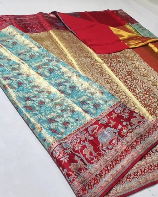 Pure kanchipattu floral meenakari 1g brocade