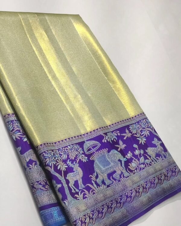 Pure kanchipattu tissue edge to edge Meenakari