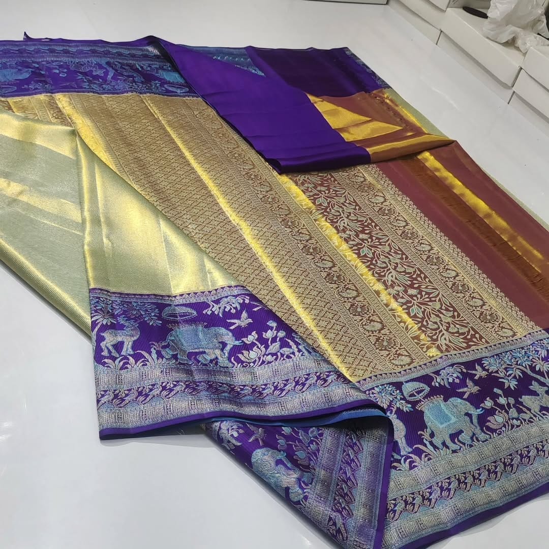 Pure kanchipattu tissue edge to edge Meenakari 2 Pure kanchipattu tissue edge to edge Meenakari