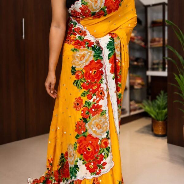 Floral Grace in Pure Crepe Silk Saree