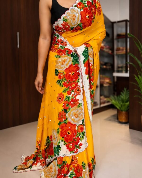 Floral Grace in Pure Crepe Silk Saree