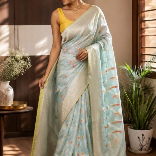 Banarasi tussar silk saree with meenakari weaving