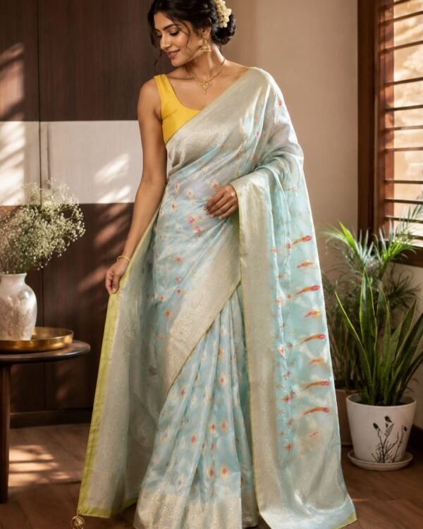 Banarasi tussar silk saree with meenakari weaving