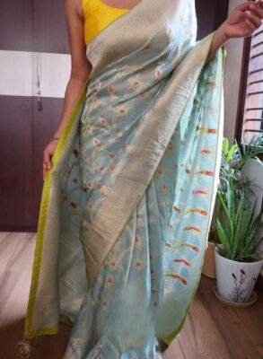 Banarasi tussar silk saree with meenakari weaving