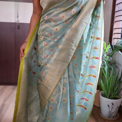 Banarasi tussar silk saree with meenakari weaving