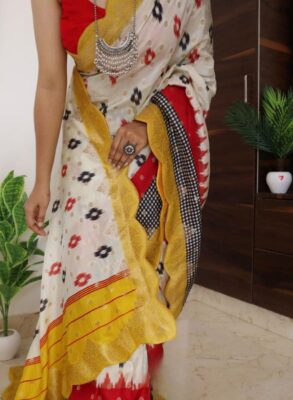 Beautiful Ikkat weaving on pure Munga silk sarees