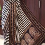 Black-and-White striped Pure Munga Silk Saree