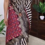 Black-and-white striped pure munga silk saree