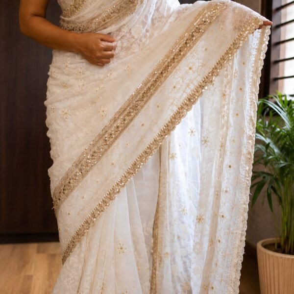 Chikankari collection pure georgette silk saree