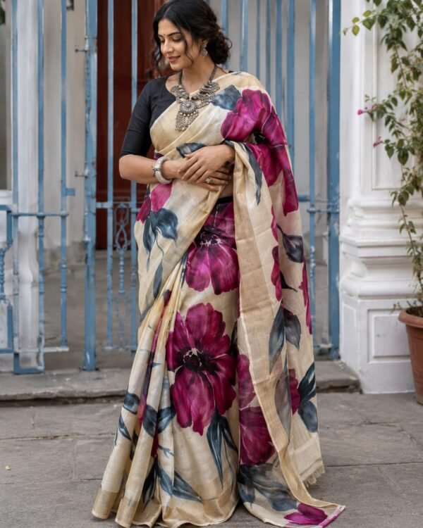 Exclusive hand-painted tussar saree