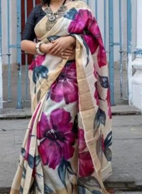 Exclusive hand-painted tussar saree
