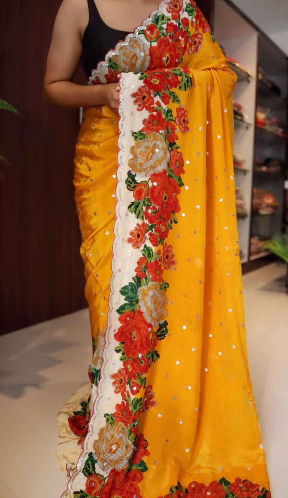 Floral Grace in Pure Crepe Silk Saree 2 Floral Grace in Pure Crepe Silk Saree