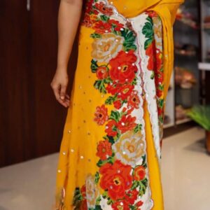 Floral Grace in Pure Crepe Silk Saree