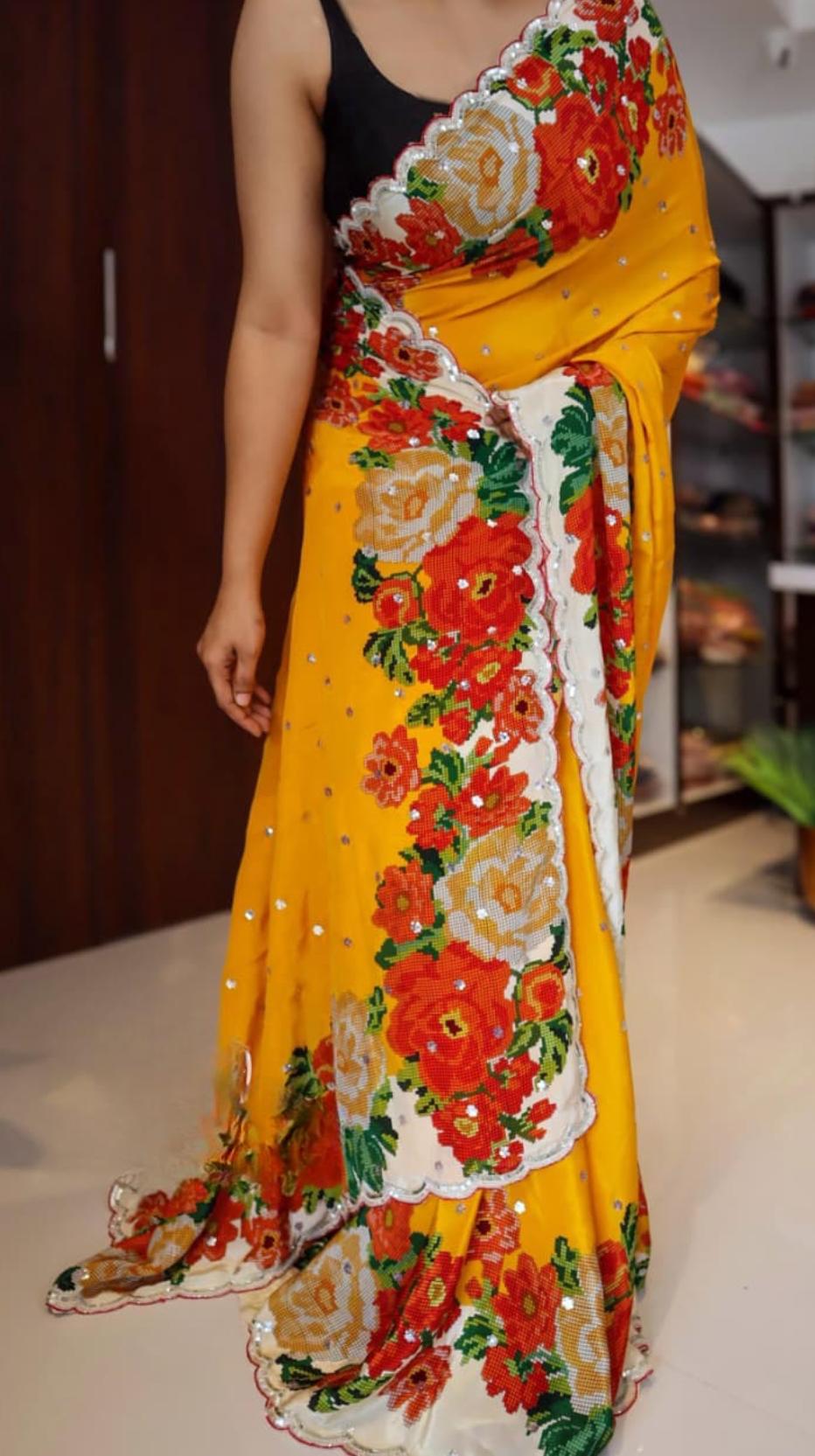 Floral Grace in Pure Crepe Silk Saree 1 Floral Grace in Pure Crepe Silk Saree