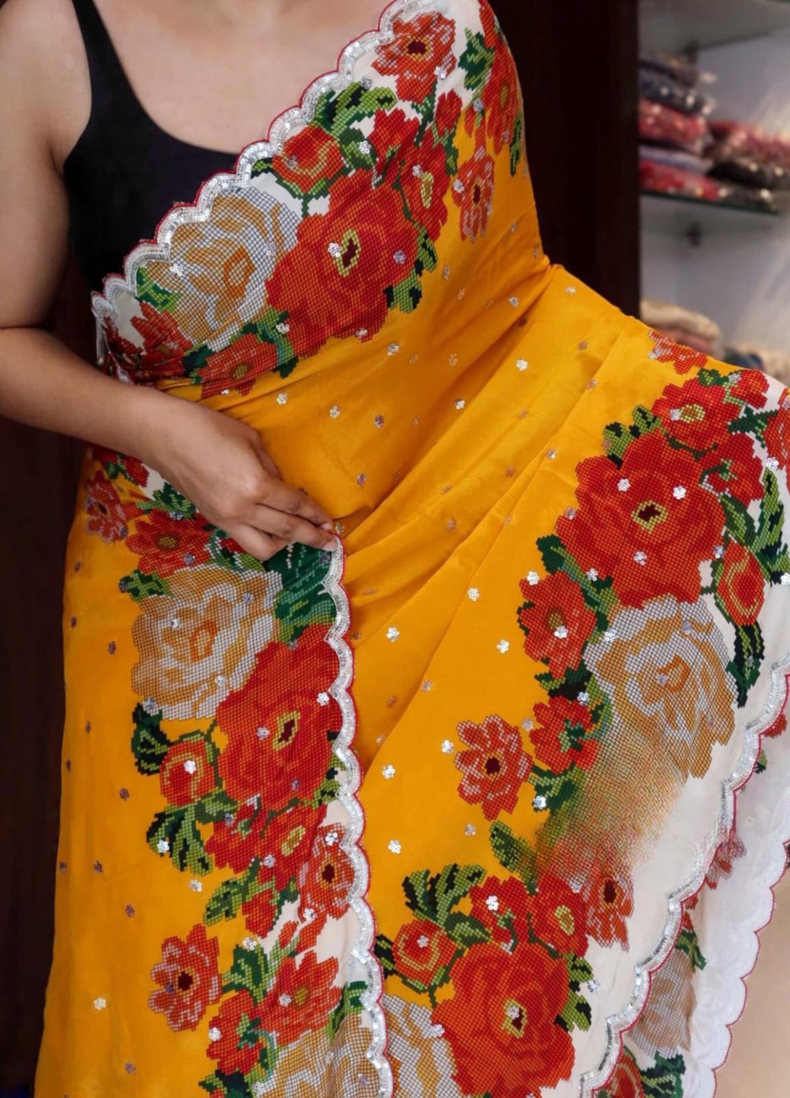 Floral Grace in Pure Crepe Silk Saree 5 Floral Grace in Pure Crepe Silk Saree - Image 5