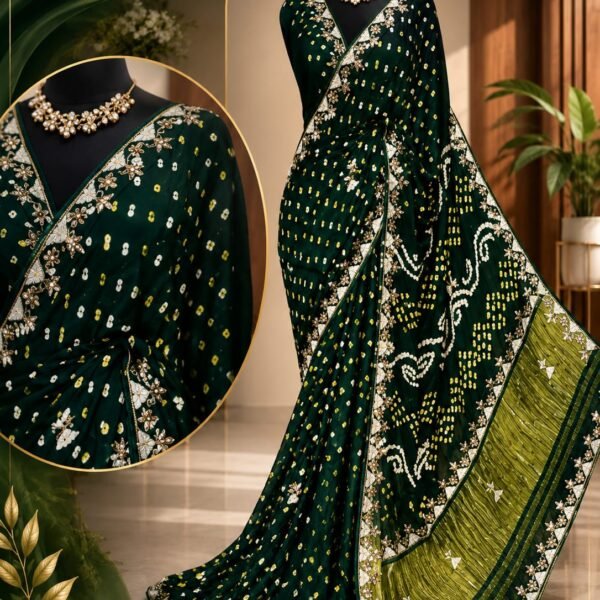 Hand Bandhej on pure Gajji silk sarees