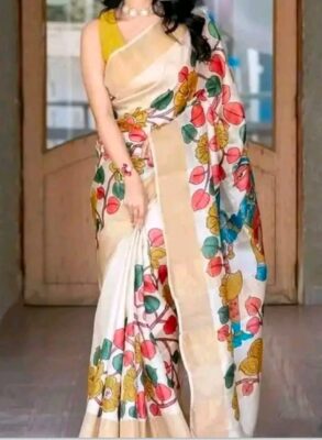 Kalamkari zari border handloom tussar saree