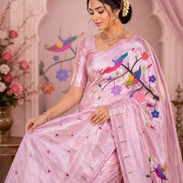 Pink Paithani Single Munia Border Parrot Pallu Saree
