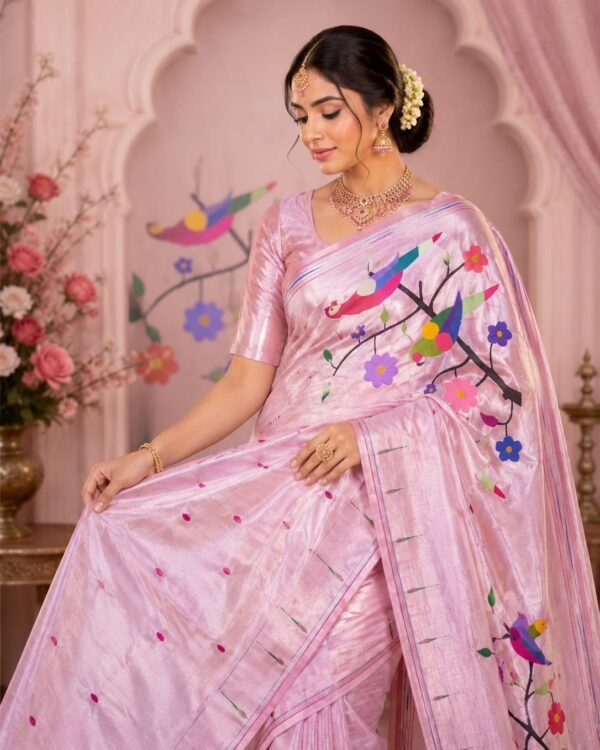 Pink Paithani Single Munia Border Parrot Pallu Saree