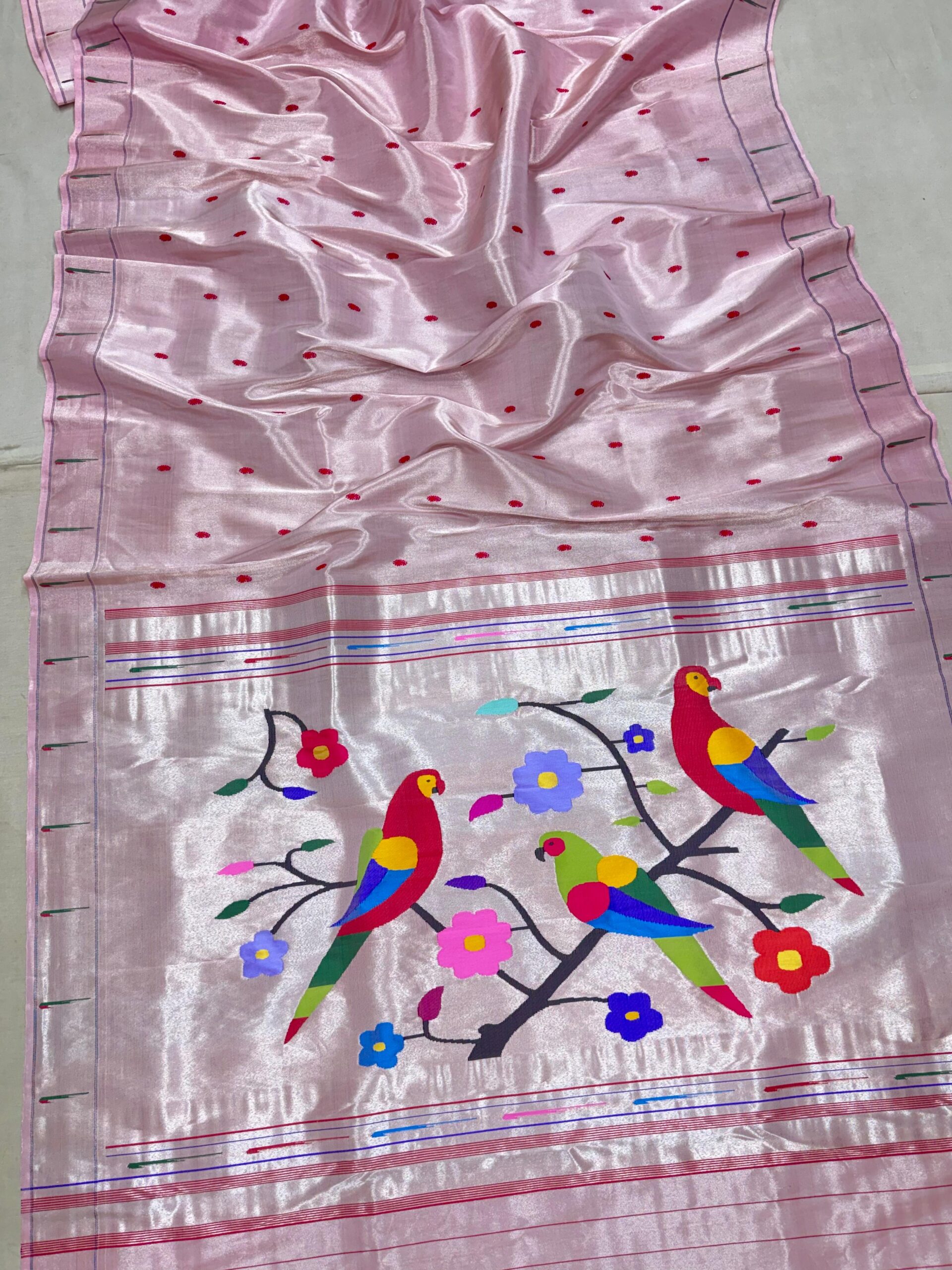 Pink Paithani Single Munia Border Parrot Pallu Saree 2 Pink Paithani Single Munia Border Parrot Pallu Saree
