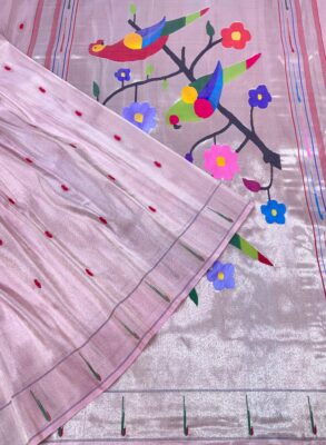 Pink Paithani Single Munia Border Parrot Pallu Saree