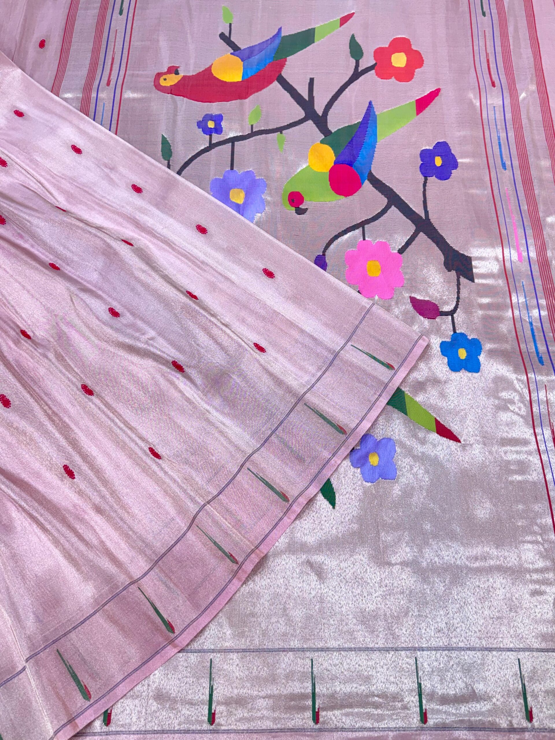 Pink Paithani Single Munia Border Parrot Pallu Saree 1 Pink Paithani Single Munia Border Parrot Pallu Saree