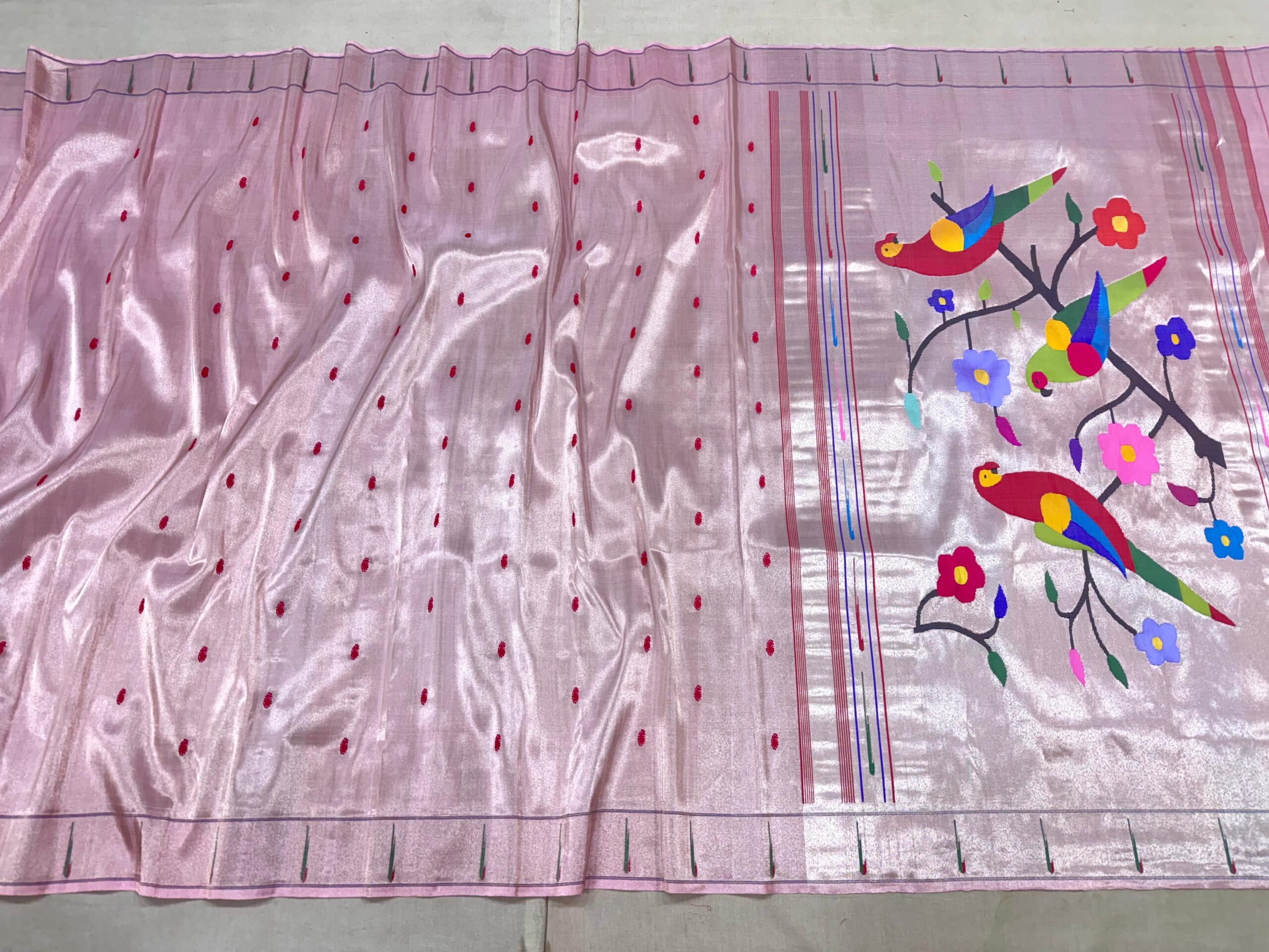 Pink Paithani Single Munia Border Parrot Pallu Saree 4 Pink Paithani Single Munia Border Parrot Pallu Saree - Image 4