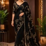 Pure Crepe silk saree with intricate cutdana handwork