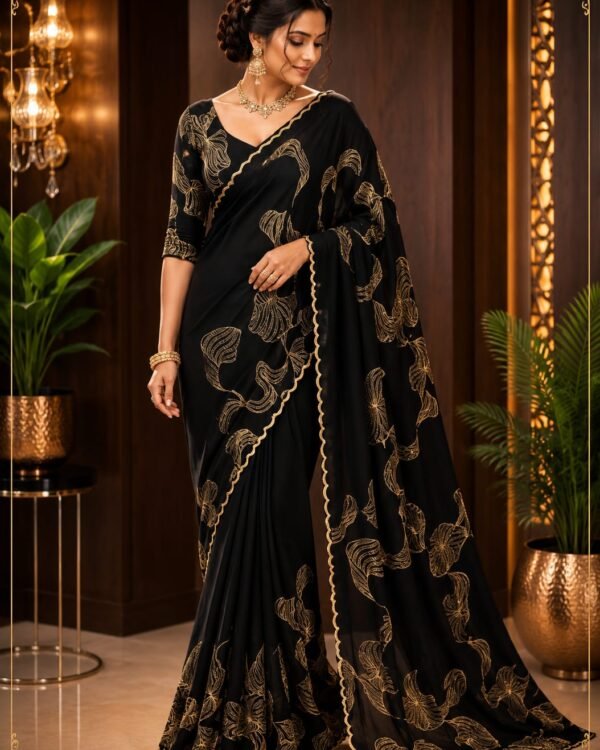 Pure Crepe silk saree with intricate cutdana handwork
