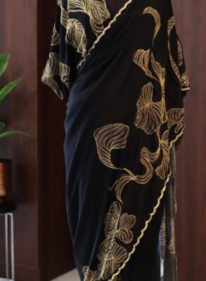 Pure Crepe silk saree with intricate cutdana handwork