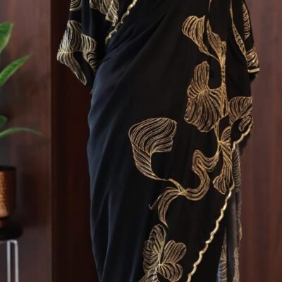 Pure Crepe silk saree with intricate cutdana handwork