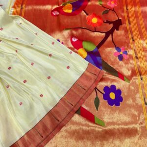 Pure Silk & Golden Jari Munia Tissue Paithani