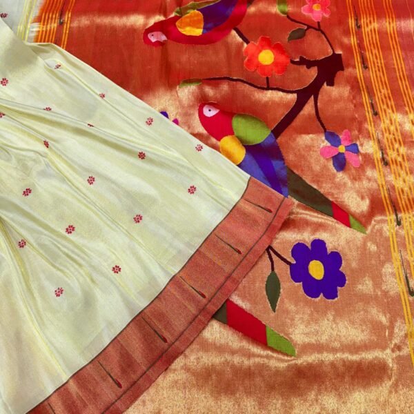 Pure Silk & Golden Jari Munia Tissue Paithani