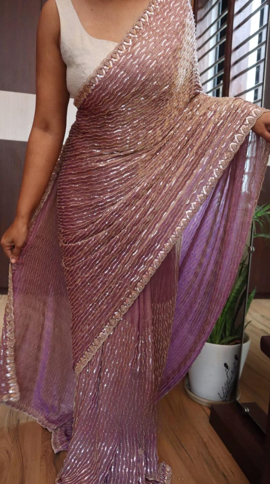 Pure and elegant chinon silk sarees with full handwork 2 Pure and elegant chinon silk sarees with full handwork