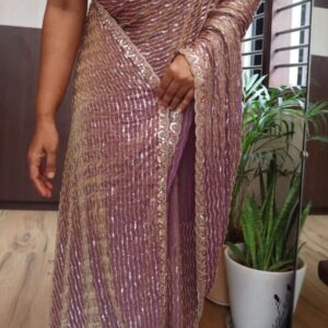 Pure and elegant chinon silk sarees with full handwork