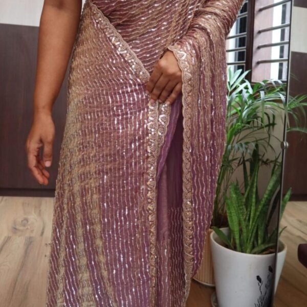 Pure and elegant chinon silk sarees with full handwork