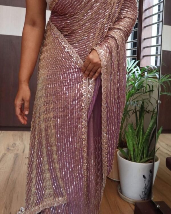 Pure and elegant chinon silk sarees with full handwork
